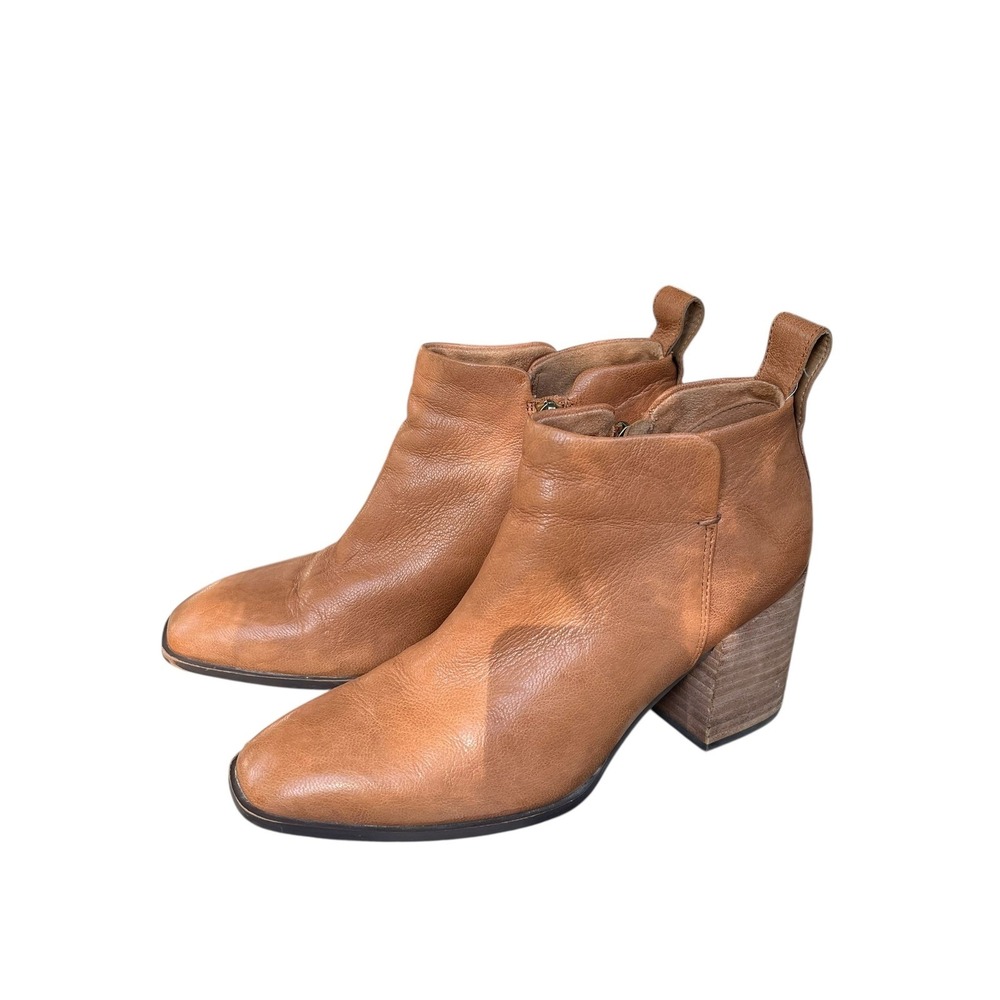 Vionic Lyssa Brown Leather Ankle Boots Block‎ Heel Comfort Women's, Size 8